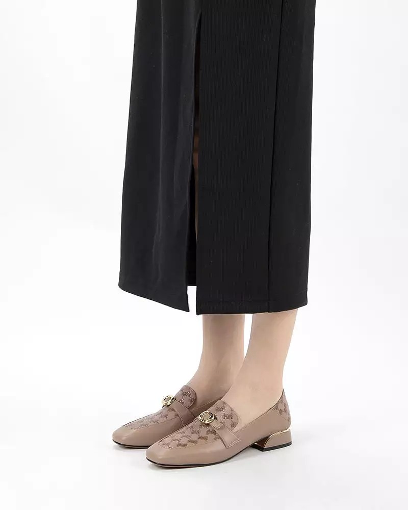 Splicing Slip-on Buckle Low Heels Loafers