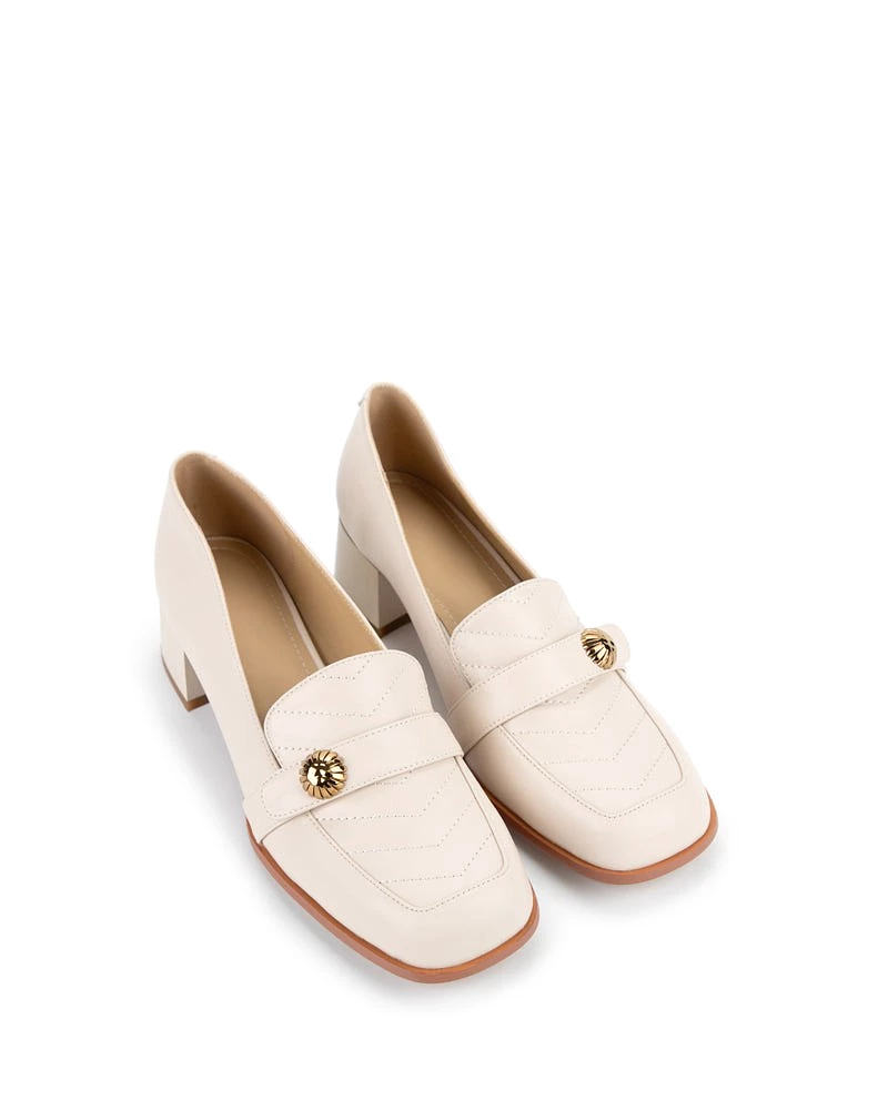 Square Toe Comfortable Leather Low Block Heel Loafers