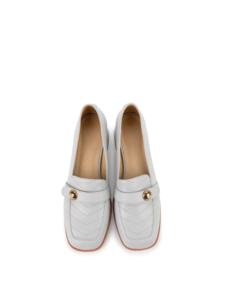 Square Toe Comfortable Leather Low Block Heel Loafers