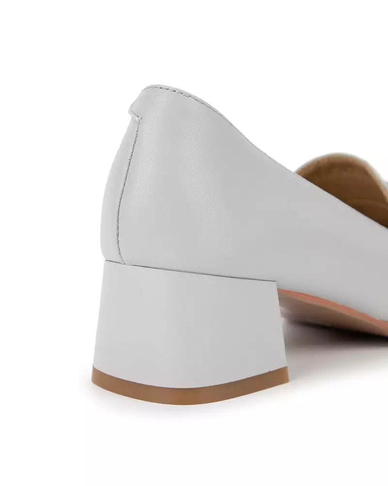 Square Toe Comfortable Leather Low Block Heel Loafers