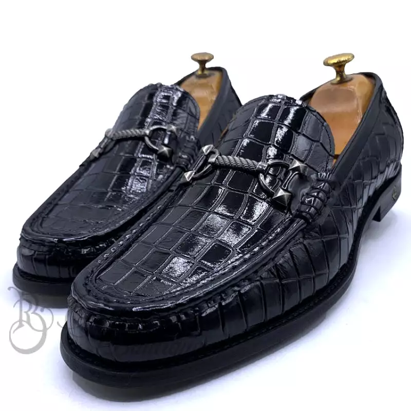 SR cracked wetlook horsebit loafers | Black