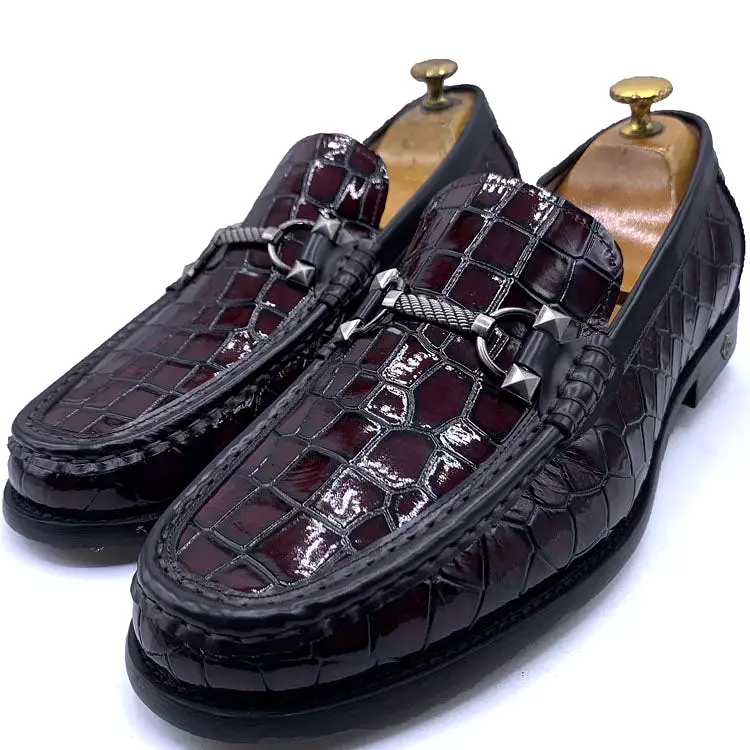 SR cracked wetlook horsebit loafers | Wine