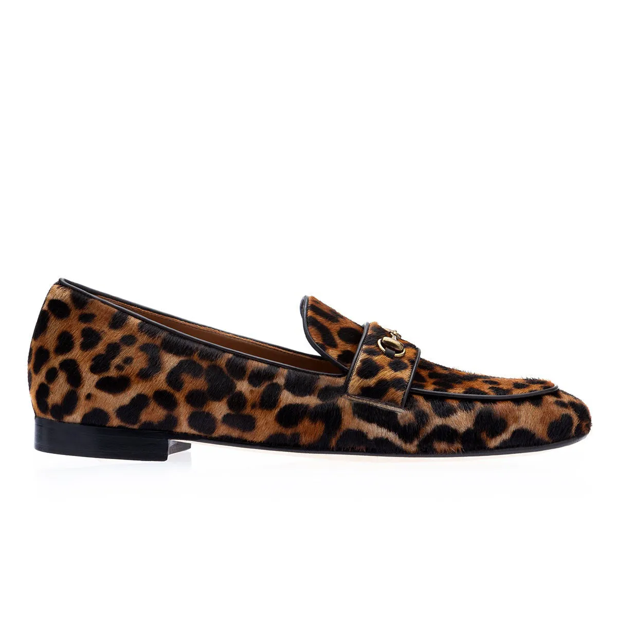 SUPERGLAMOUROUS Morris Men's Shoes Orange & Black Leopard Print / Pony Horsebit Loafers (SPGM1005)