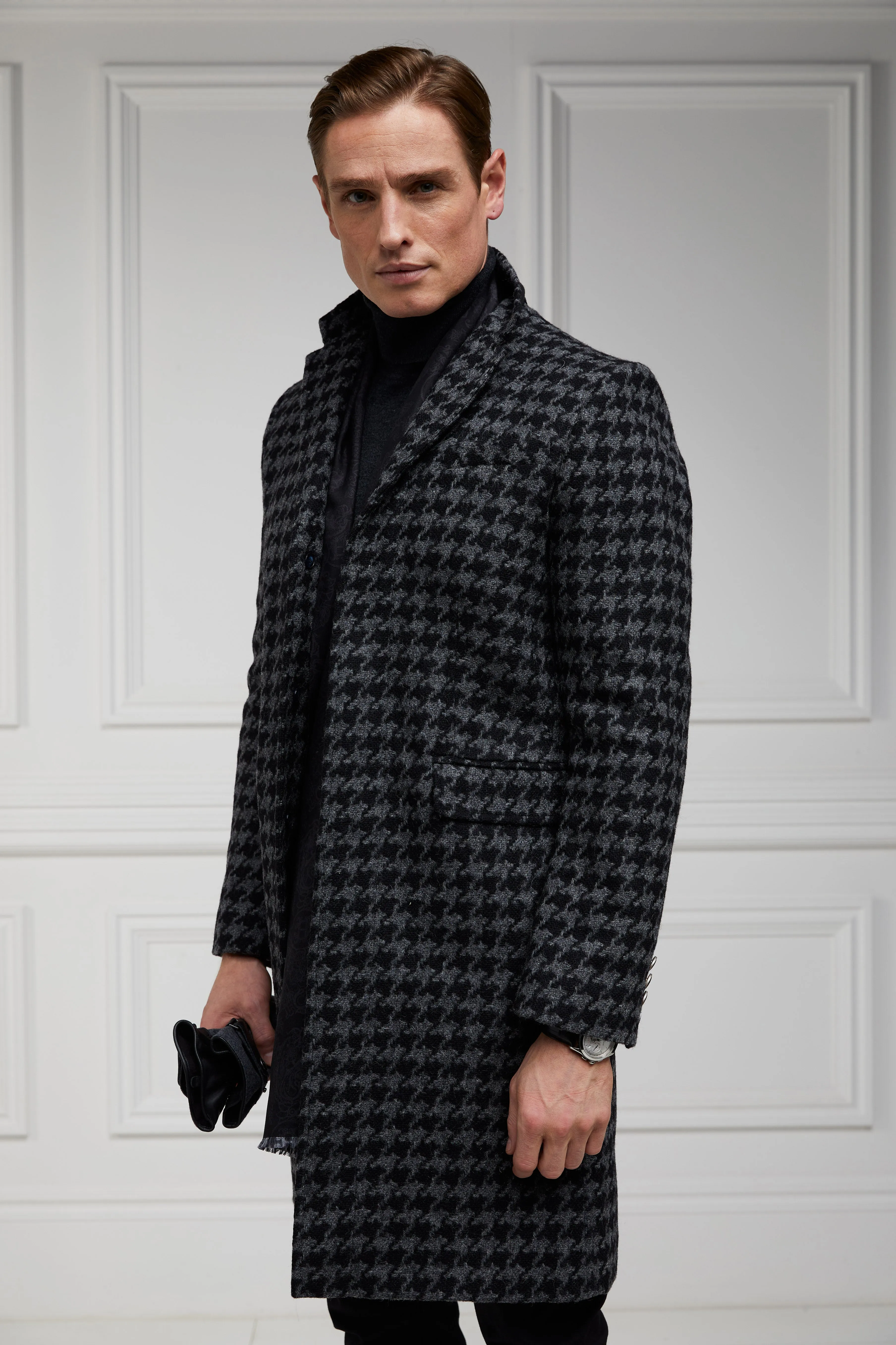 The Cheltenham Coat (Large Scale Charcoal Houndstooth)