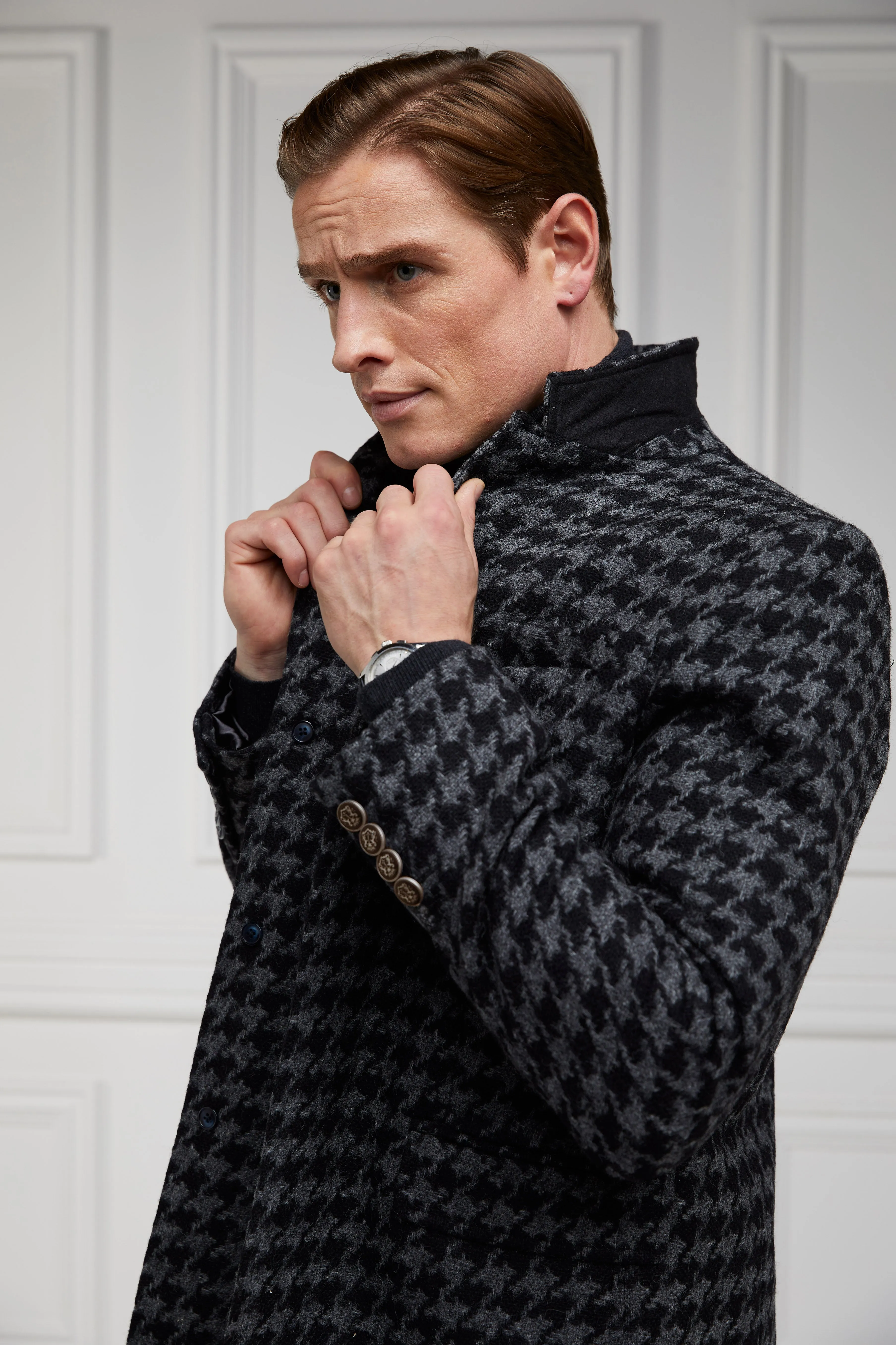 The Cheltenham Coat (Large Scale Charcoal Houndstooth)