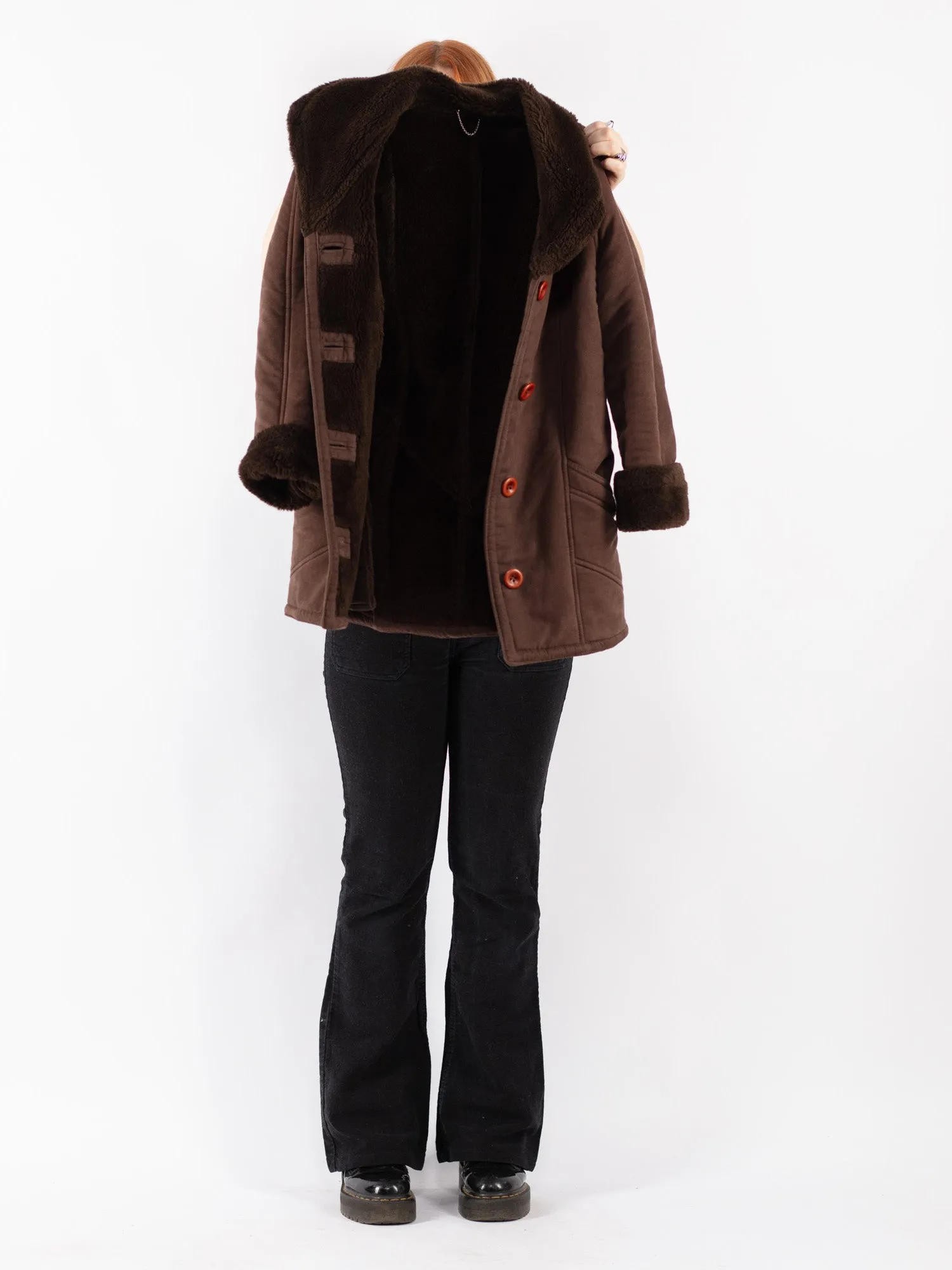 Vintage 00's Women Faux Sheepskin Coat in Brown