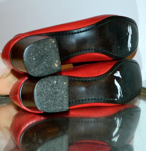 vintage 1960s heels red Pilgrim Buckle loafers MOD square toed shoes 9 N