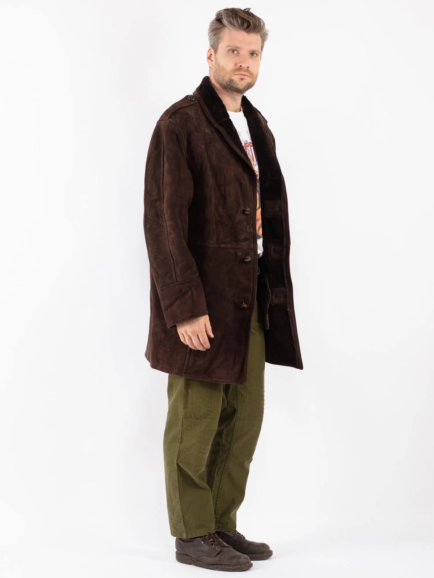 Vintage 70's Men Sheepskin Coat in Brown