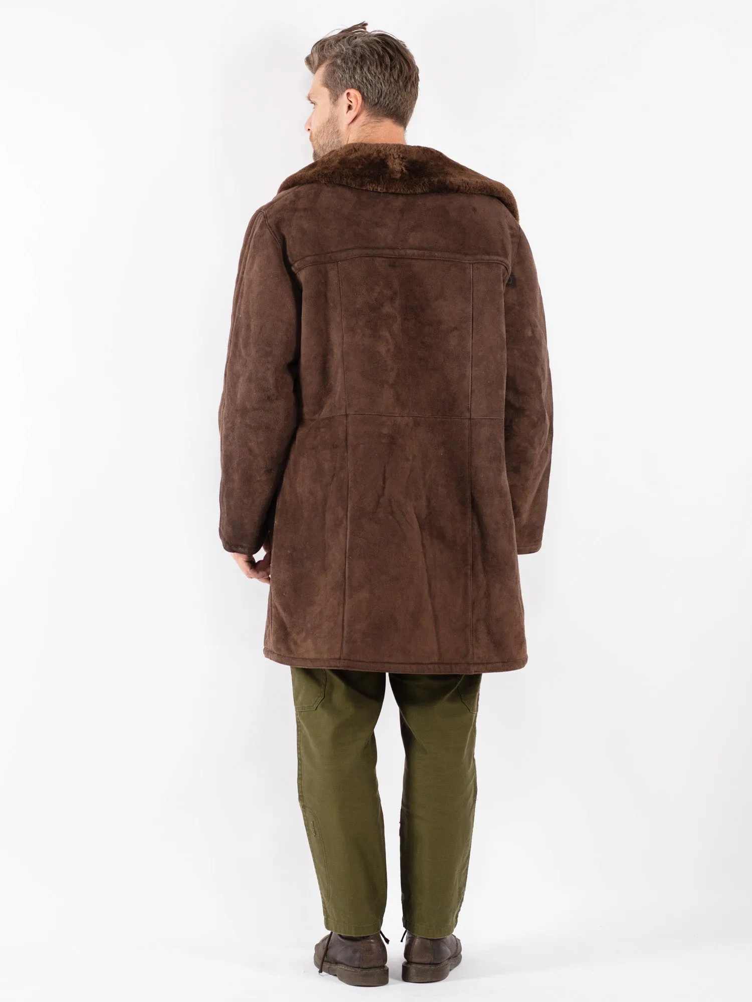 Vintage 70's Men Sheepskin Shearling Coat in Brown