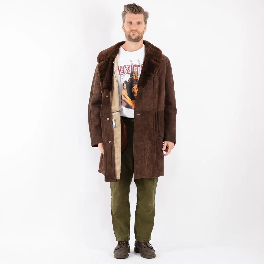 Vintage 70's Men Sheepskin Shearling Coat in Brown