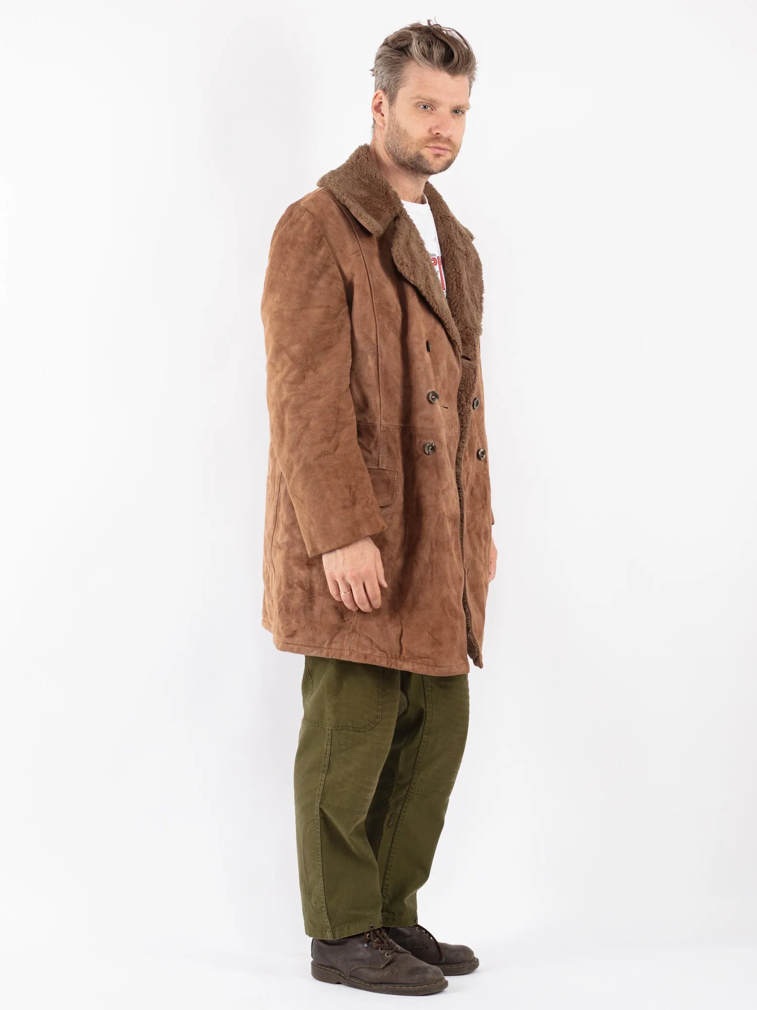 Vintage 70's Men Suede Sherpa Coat in Beige