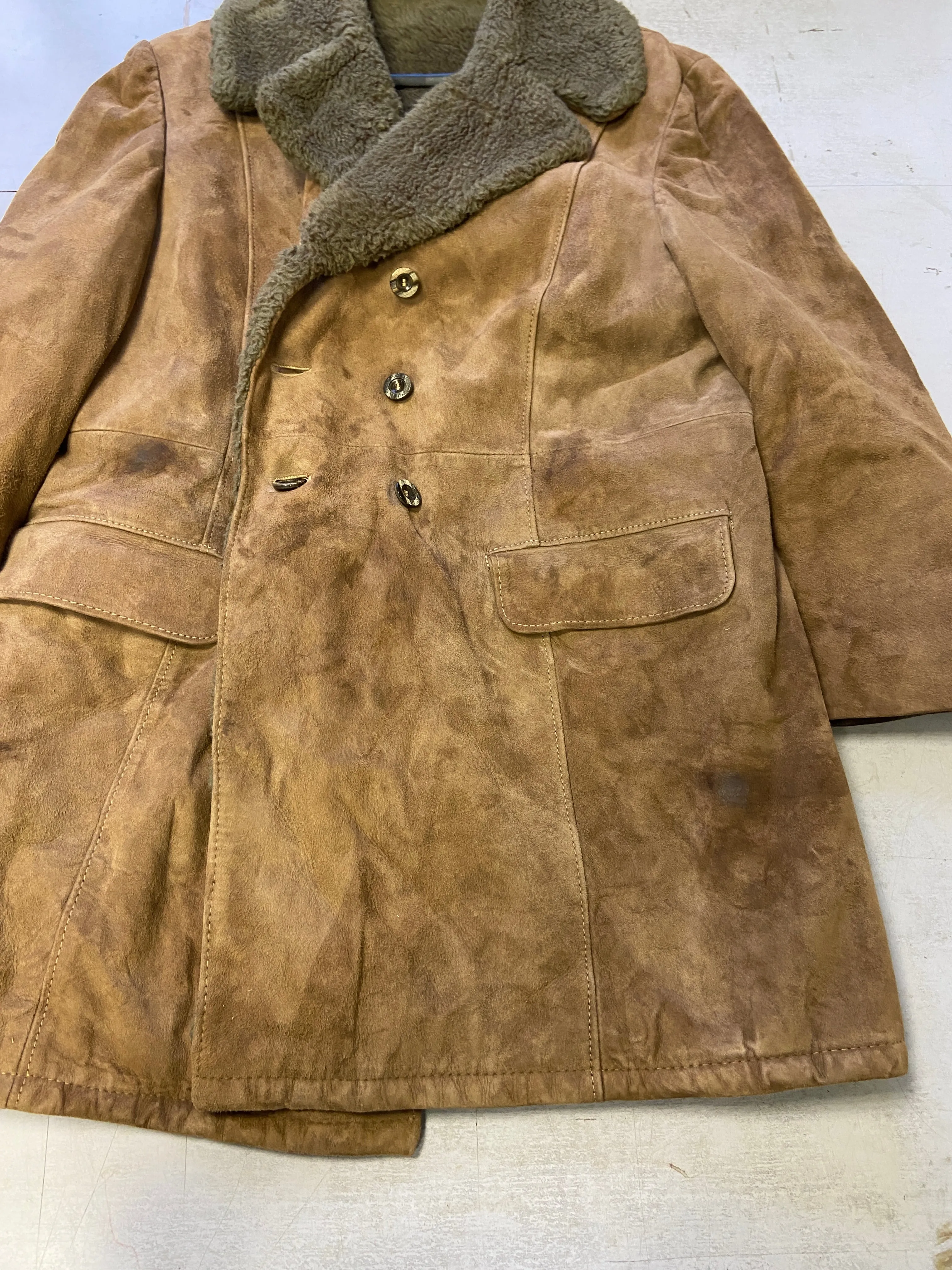 Vintage 70's Men Suede Sherpa Coat in Beige