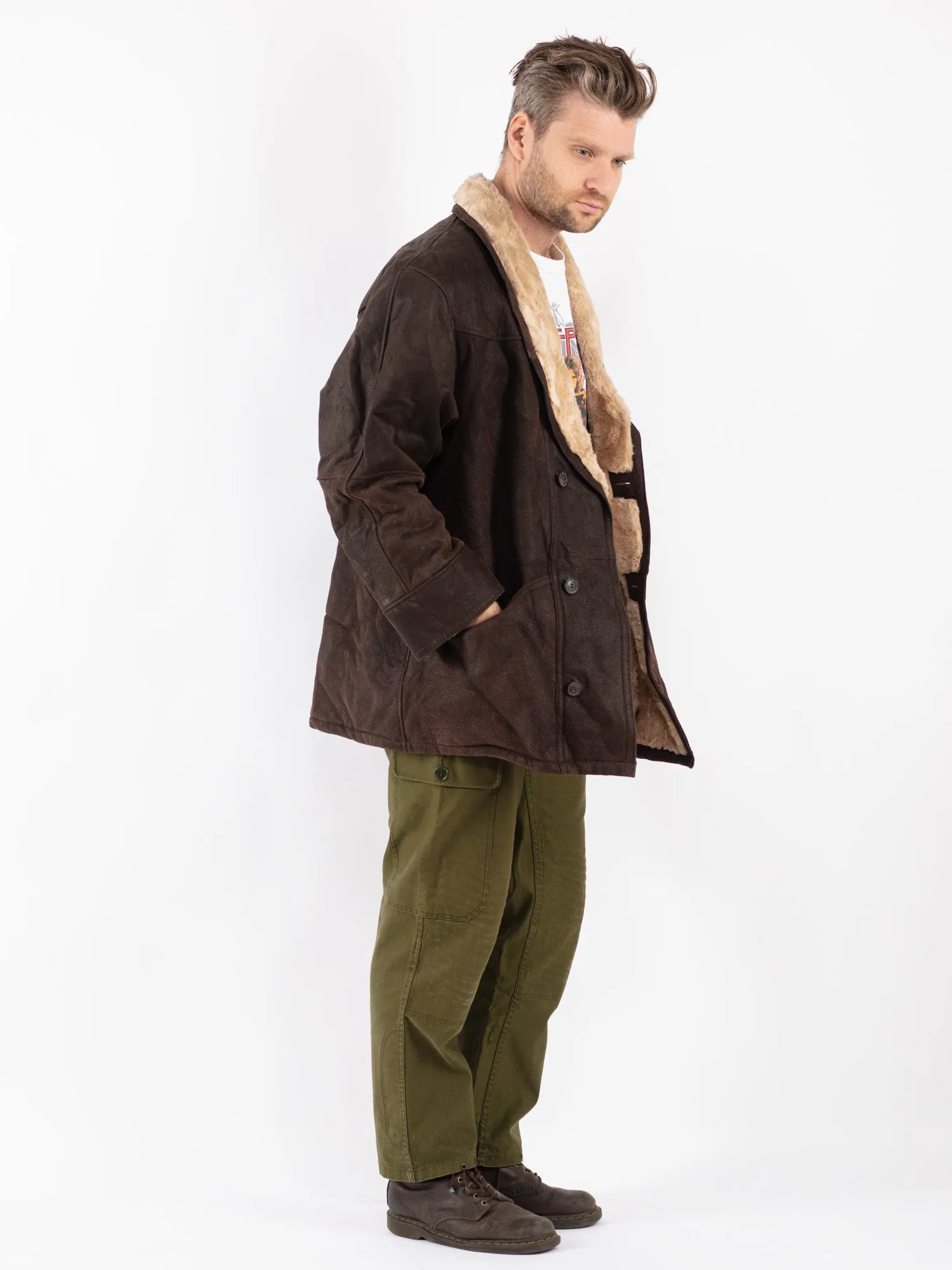 Vintage 70's Men Suede Sherpa Coat in Brown