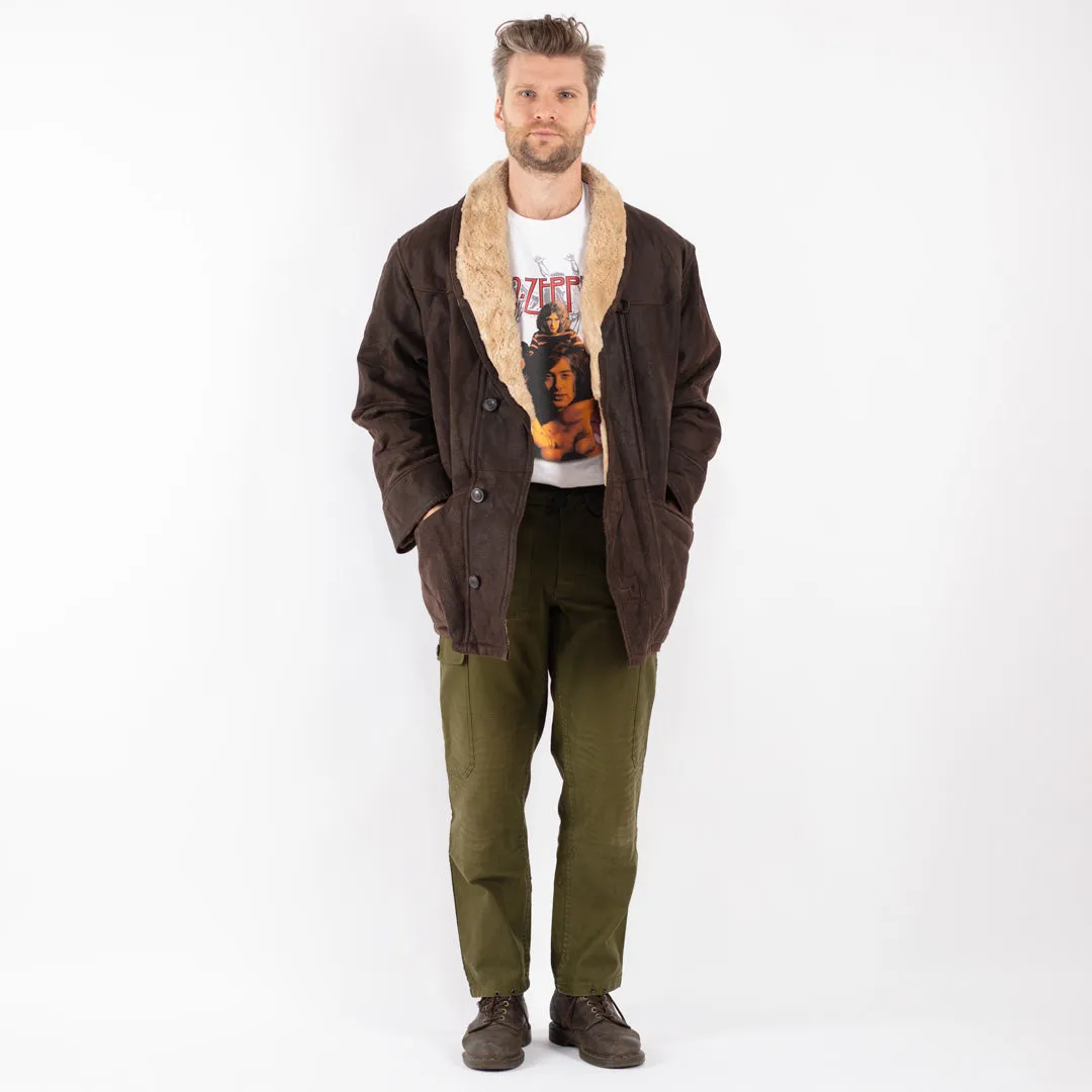 Vintage 70's Men Suede Sherpa Coat in Brown