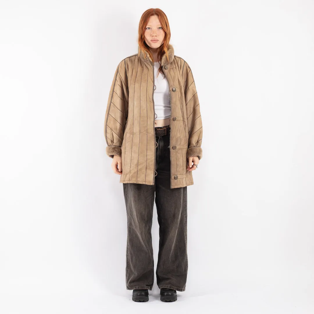 Vintage 70's Women Sheepskin Coat in Beige