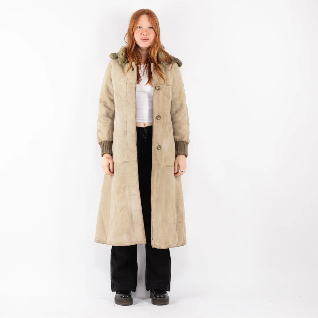 Vintage 70's Women Sheepskin Long Coat in Beige