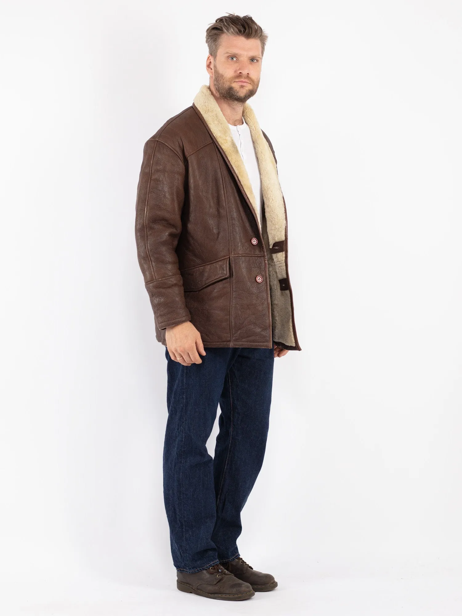 Vintage 80's Men Sheepskin Coat in Brown