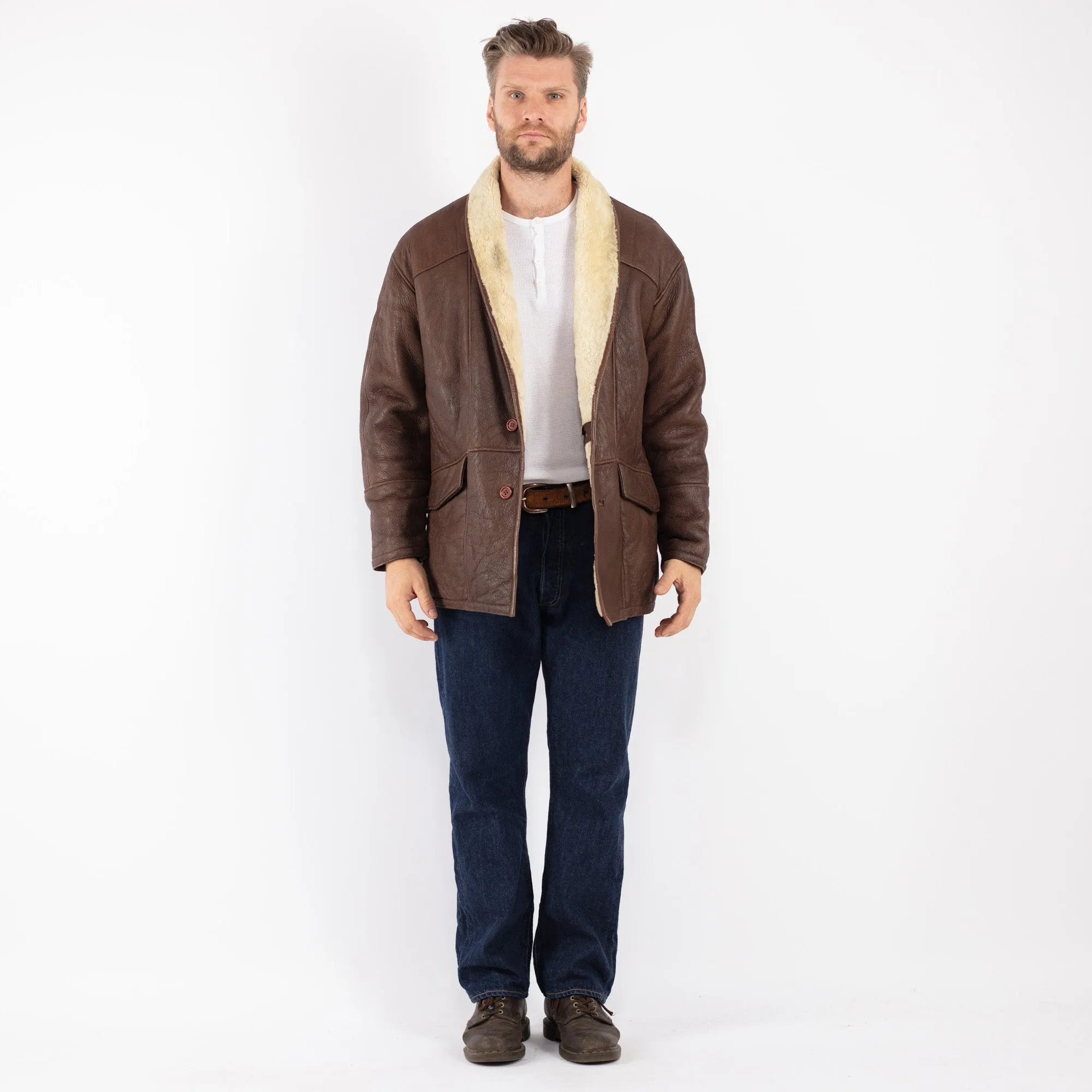 Vintage 80's Men Sheepskin Coat in Brown