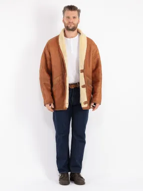 Vintage 80's Men Sheepskin Shearling Coat in Brown