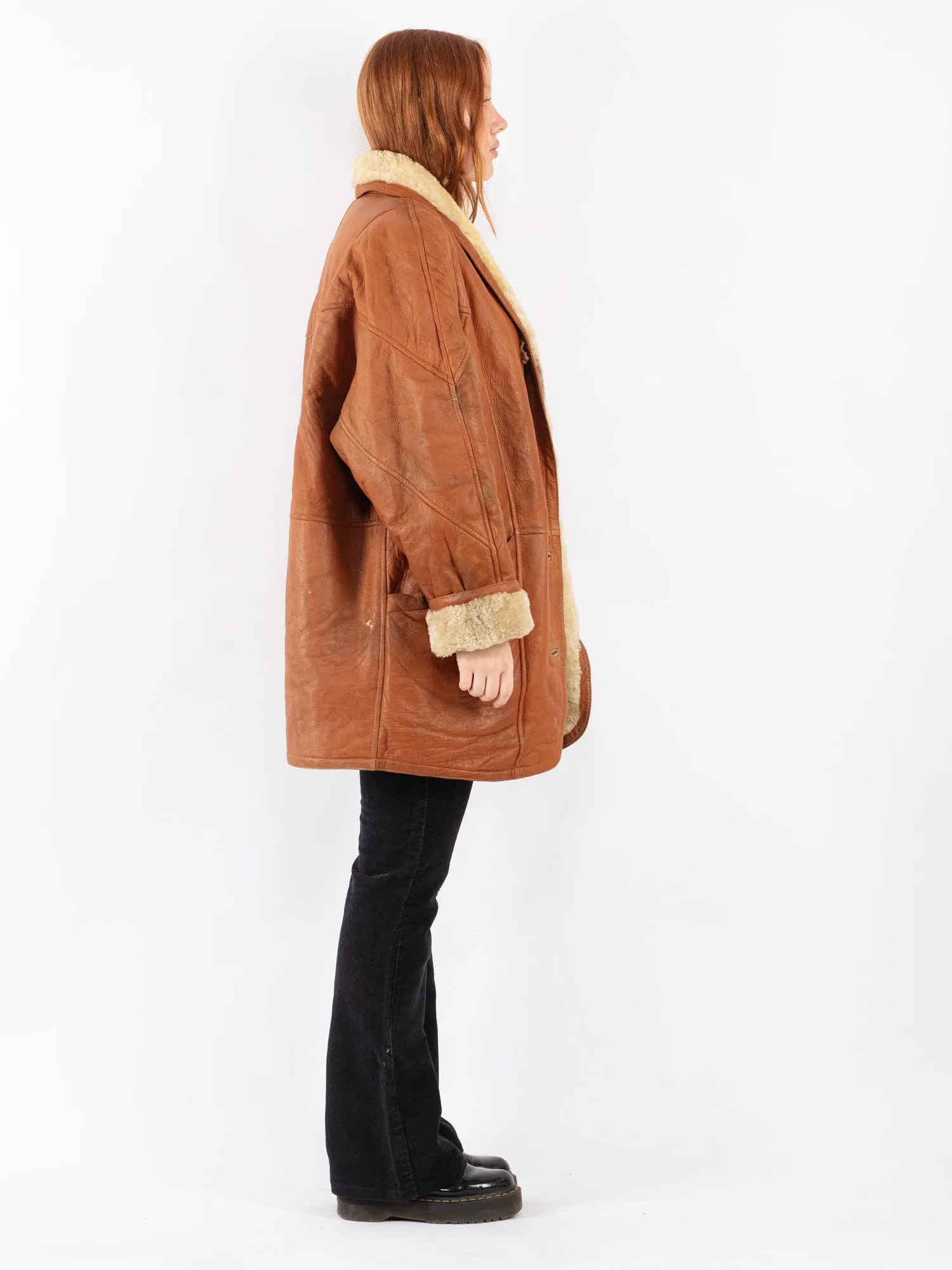 Vintage 80's Women Sheepskin Coat in Brown