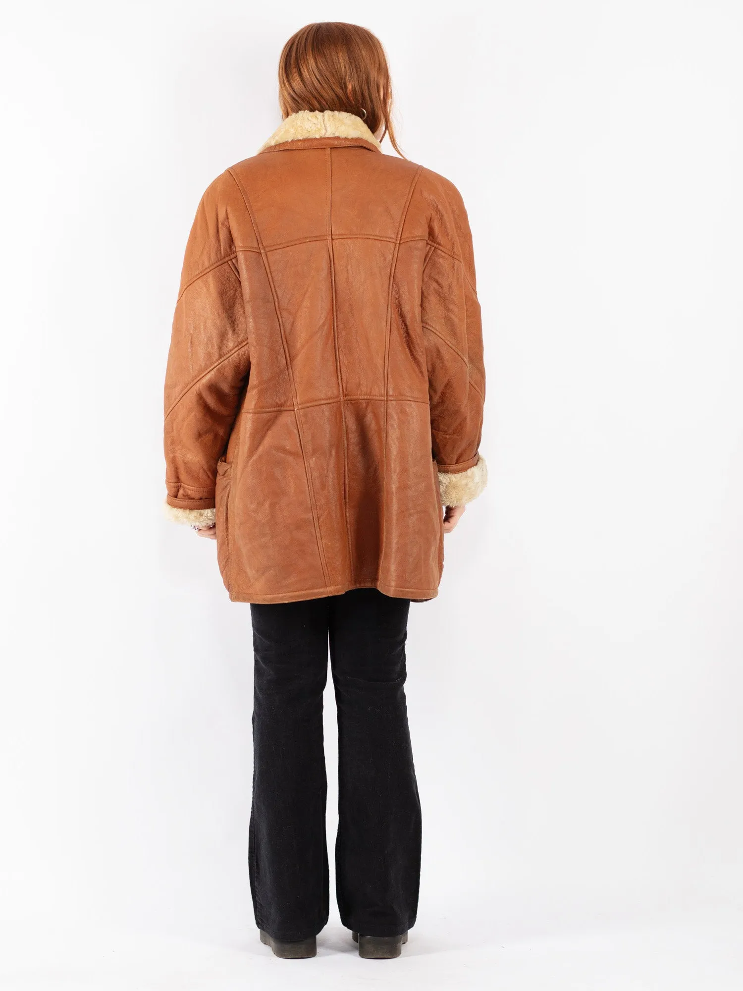 Vintage 80's Women Sheepskin Coat in Brown