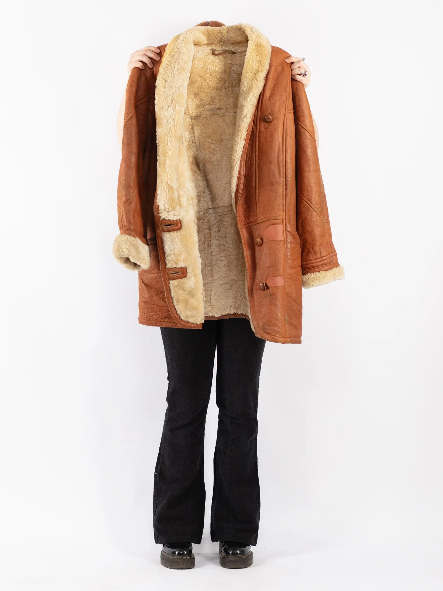 Vintage 80's Women Sheepskin Coat in Brown