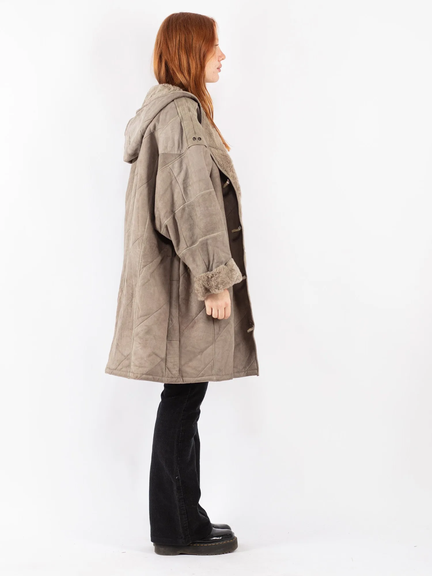 Vintage 80's Women Sheepskin Coat in Gray