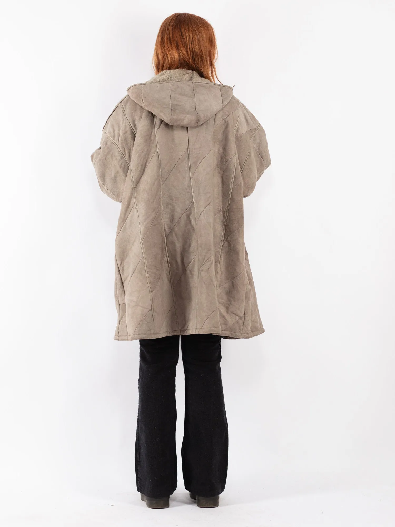 Vintage 80's Women Sheepskin Coat in Gray