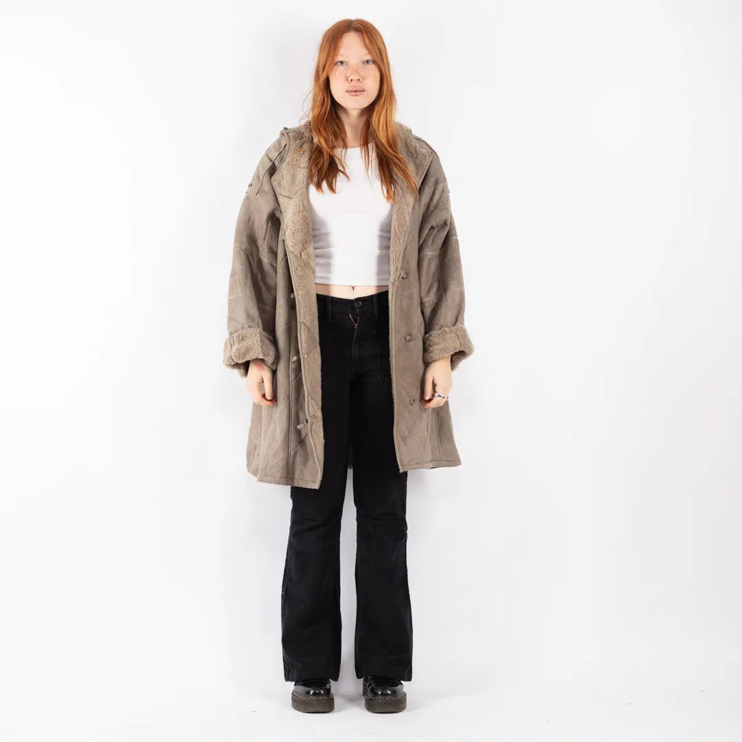 Vintage 80's Women Sheepskin Coat in Gray