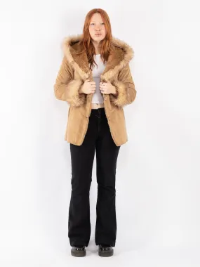 Vintage 90's Women Faux Sheepskin Coat in Beige