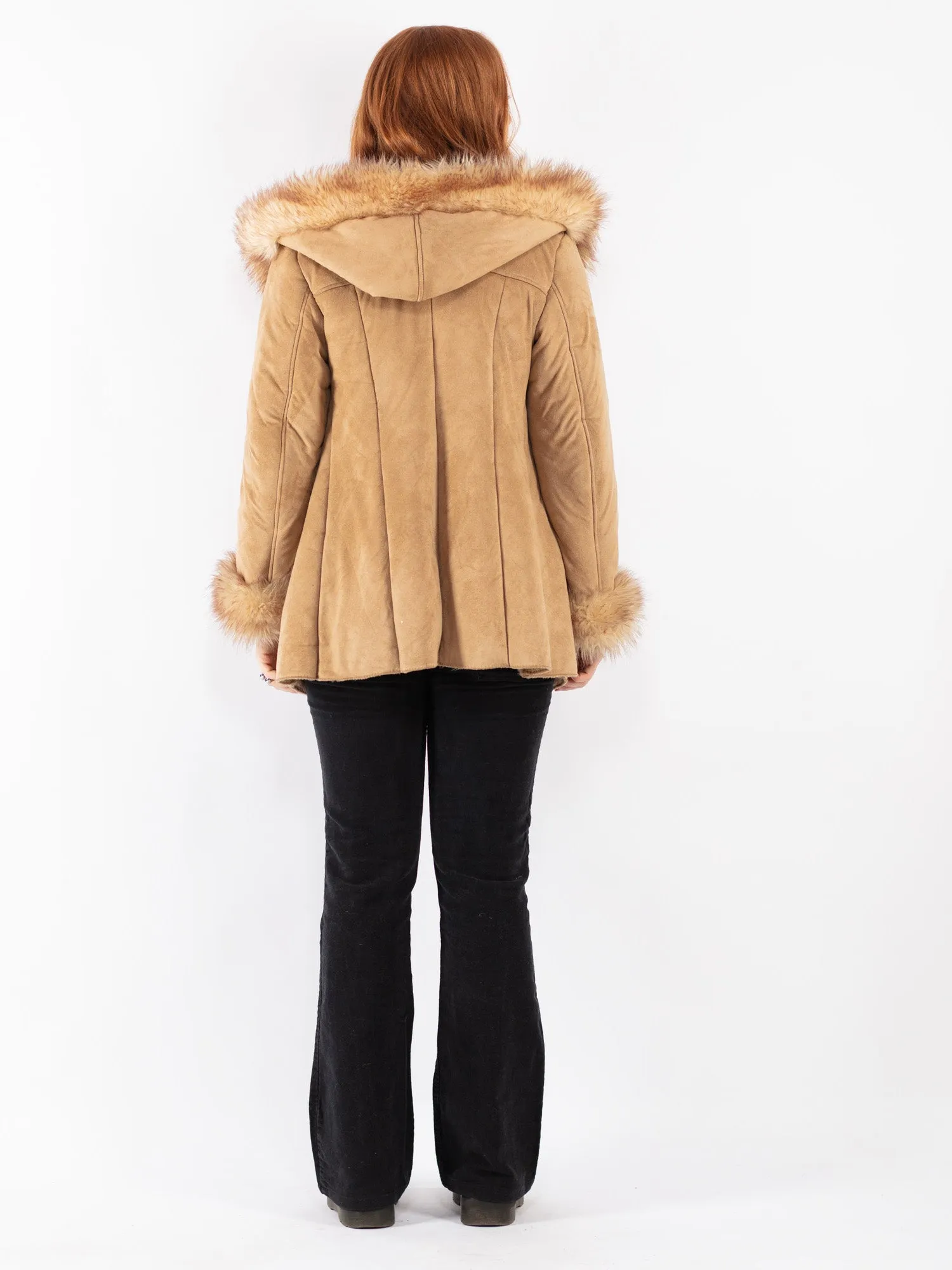 Vintage 90's Women Faux Sheepskin Coat in Beige