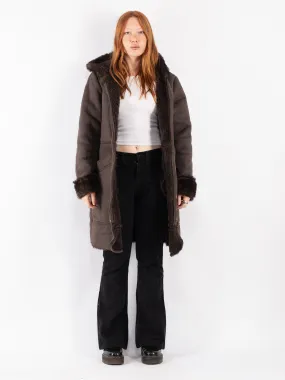 Vintage 90's Women Faux Sheepskin Coat in Brown