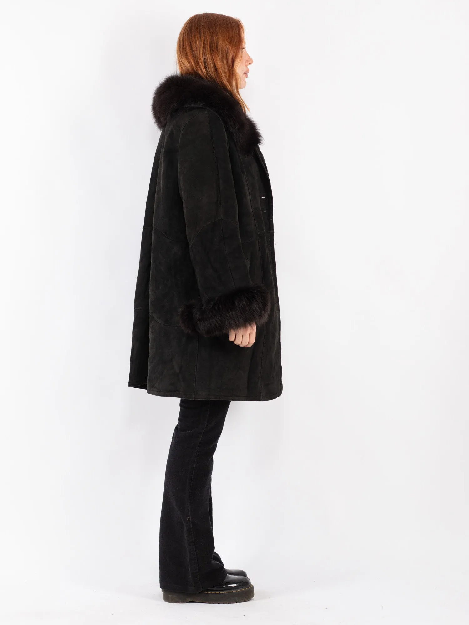 Vintage 90's Women Sheepskin Coat in Black