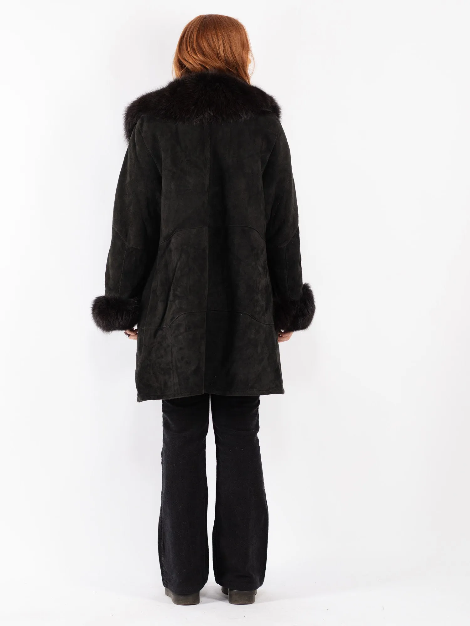 Vintage 90's Women Sheepskin Coat in Black