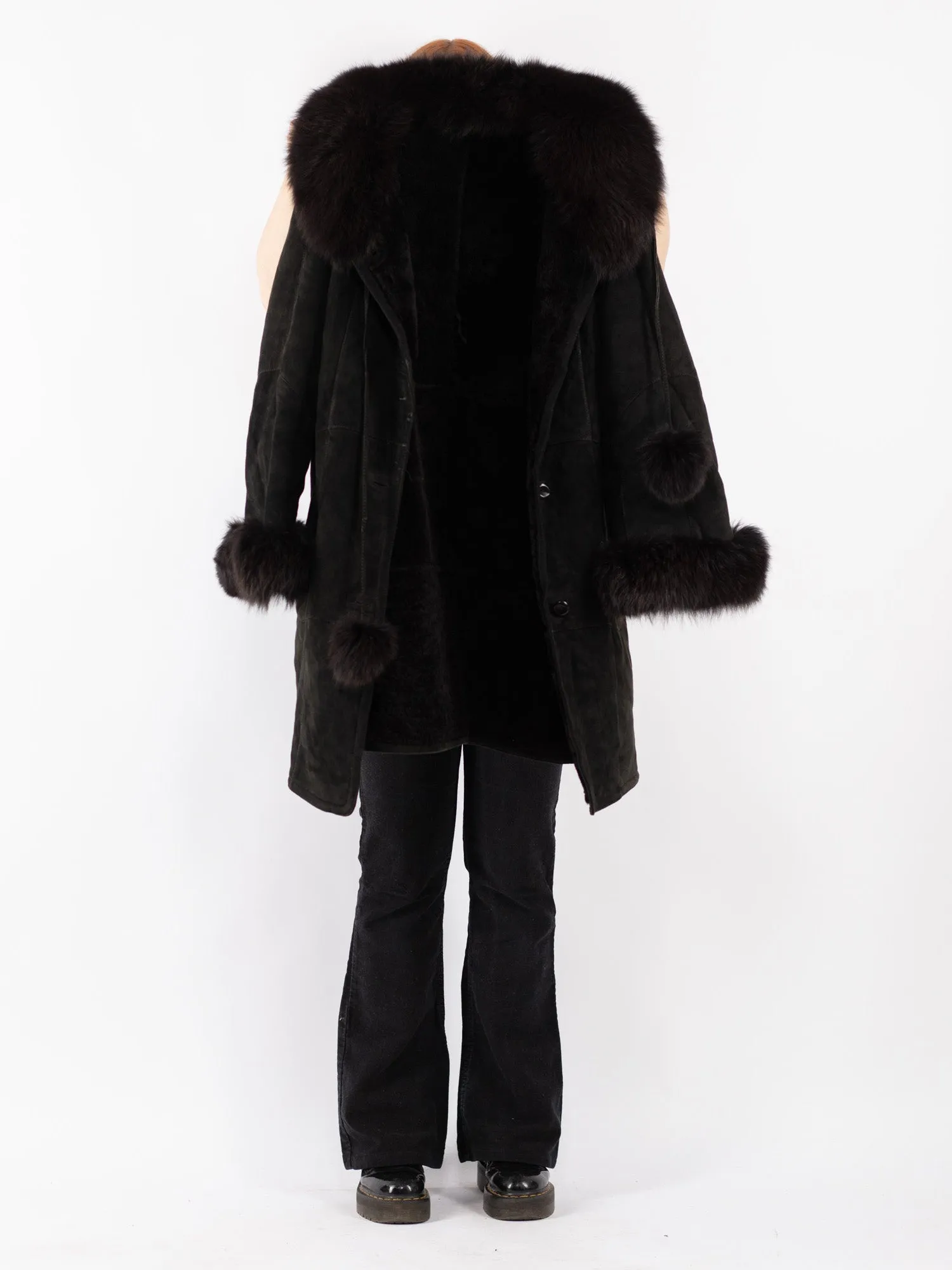 Vintage 90's Women Sheepskin Coat in Black