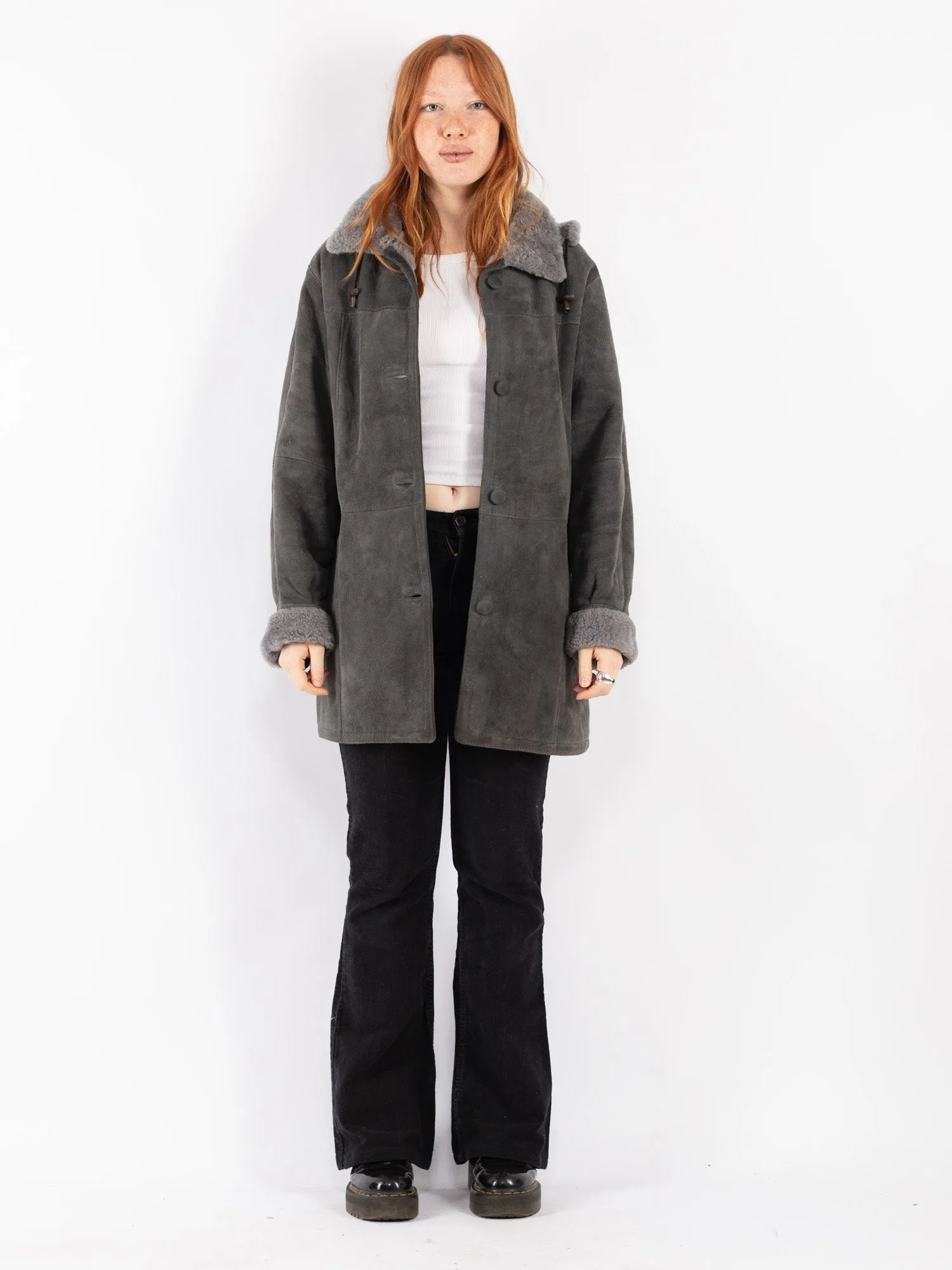 Vintage 90's Women Sheepskin Coat in Gray