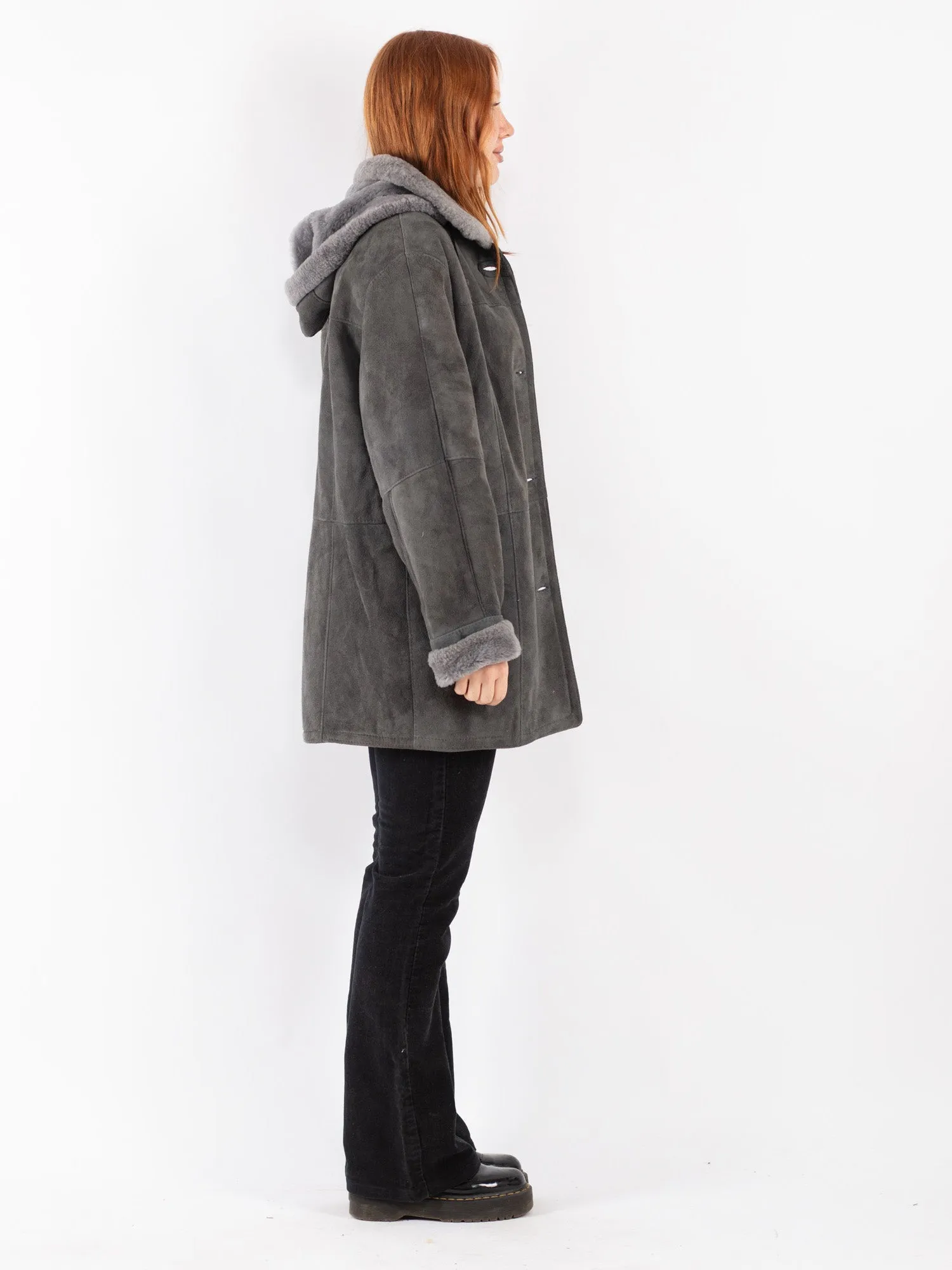 Vintage 90's Women Sheepskin Coat in Gray