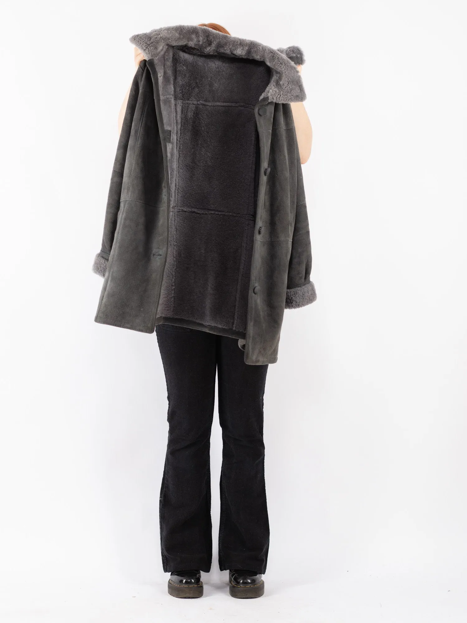 Vintage 90's Women Sheepskin Coat in Gray