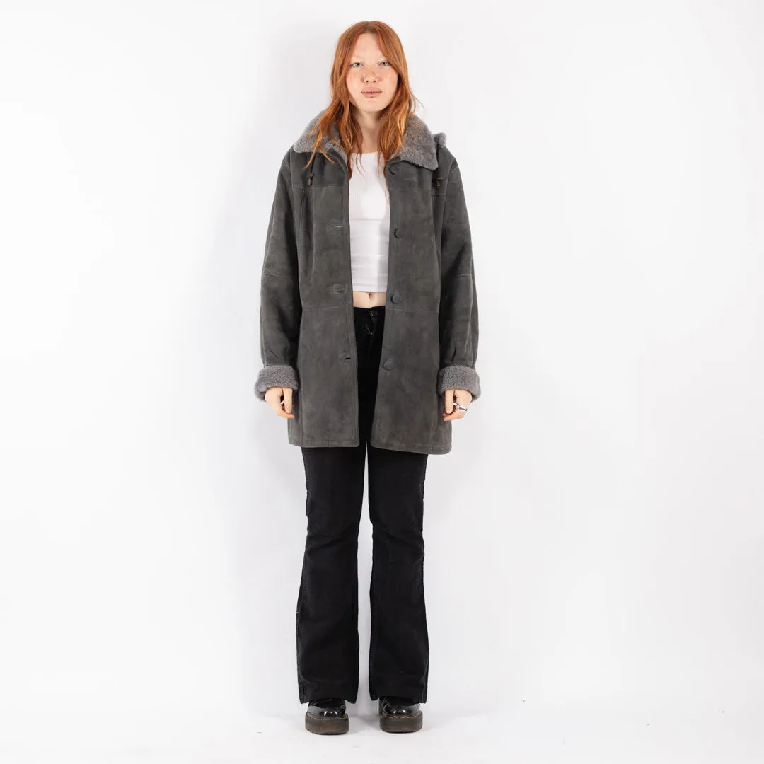 Vintage 90's Women Sheepskin Coat in Gray