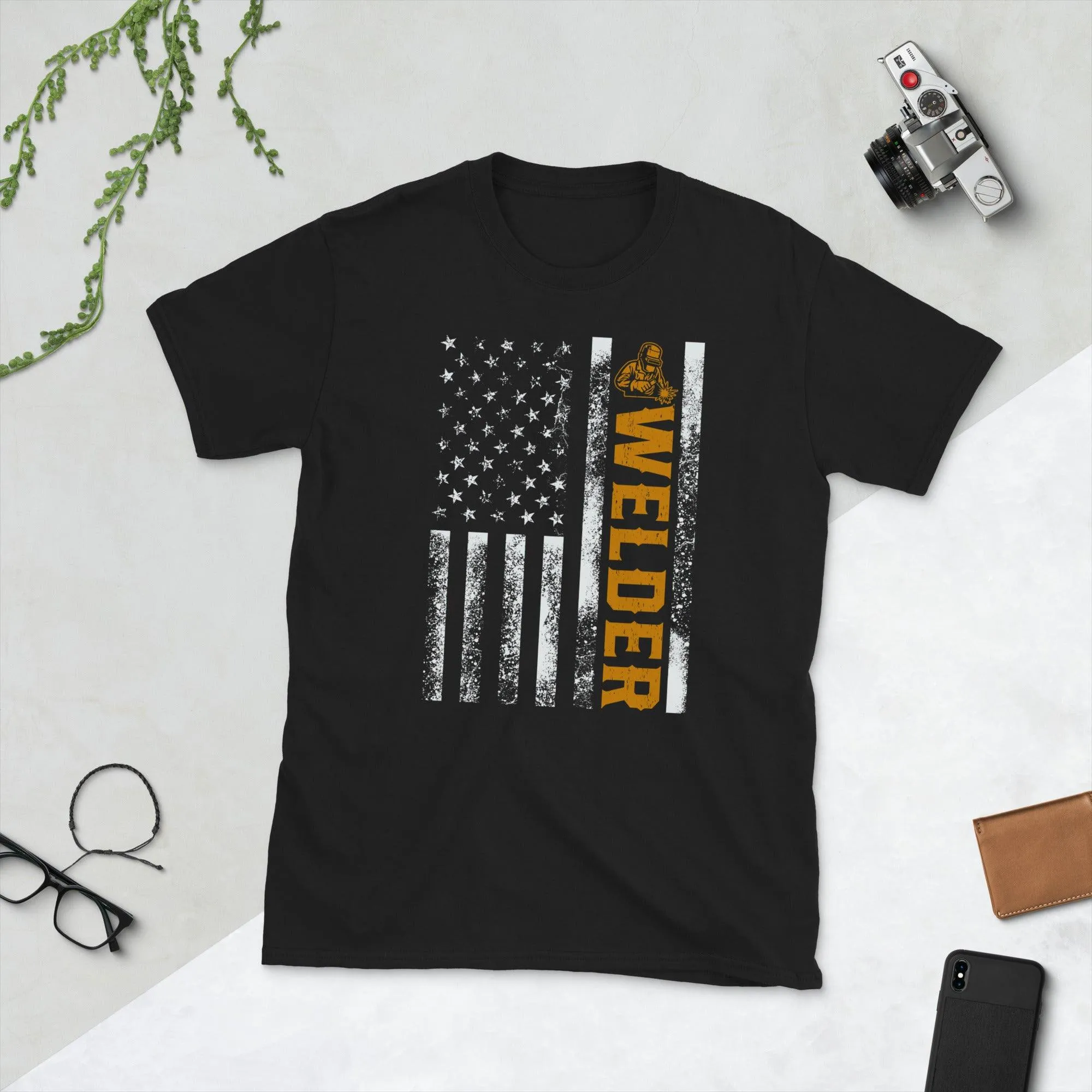 Welder Vintage American Flag Unisex Tee