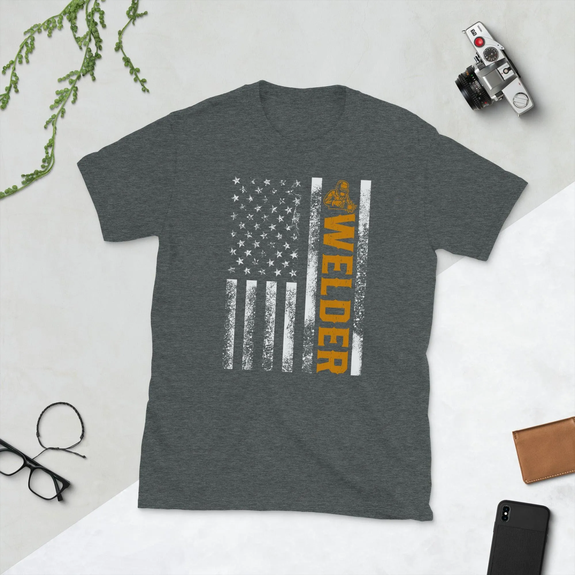 Welder Vintage American Flag Unisex Tee