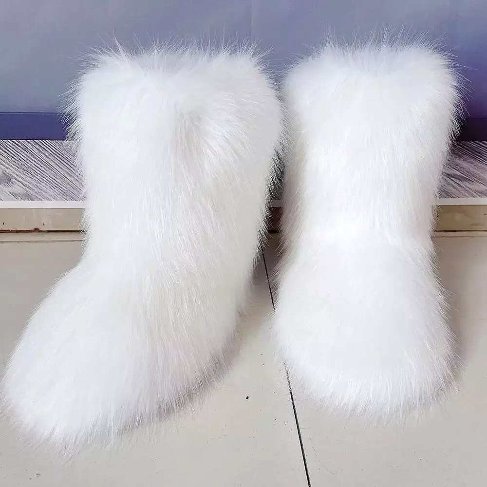 Winter Shoe Women's Winter Fluffy Faux Fox Fur Boots Woman Plush Warm Snow Boots Luxury Footwear Girls' Furry Fur Bottes Fashion