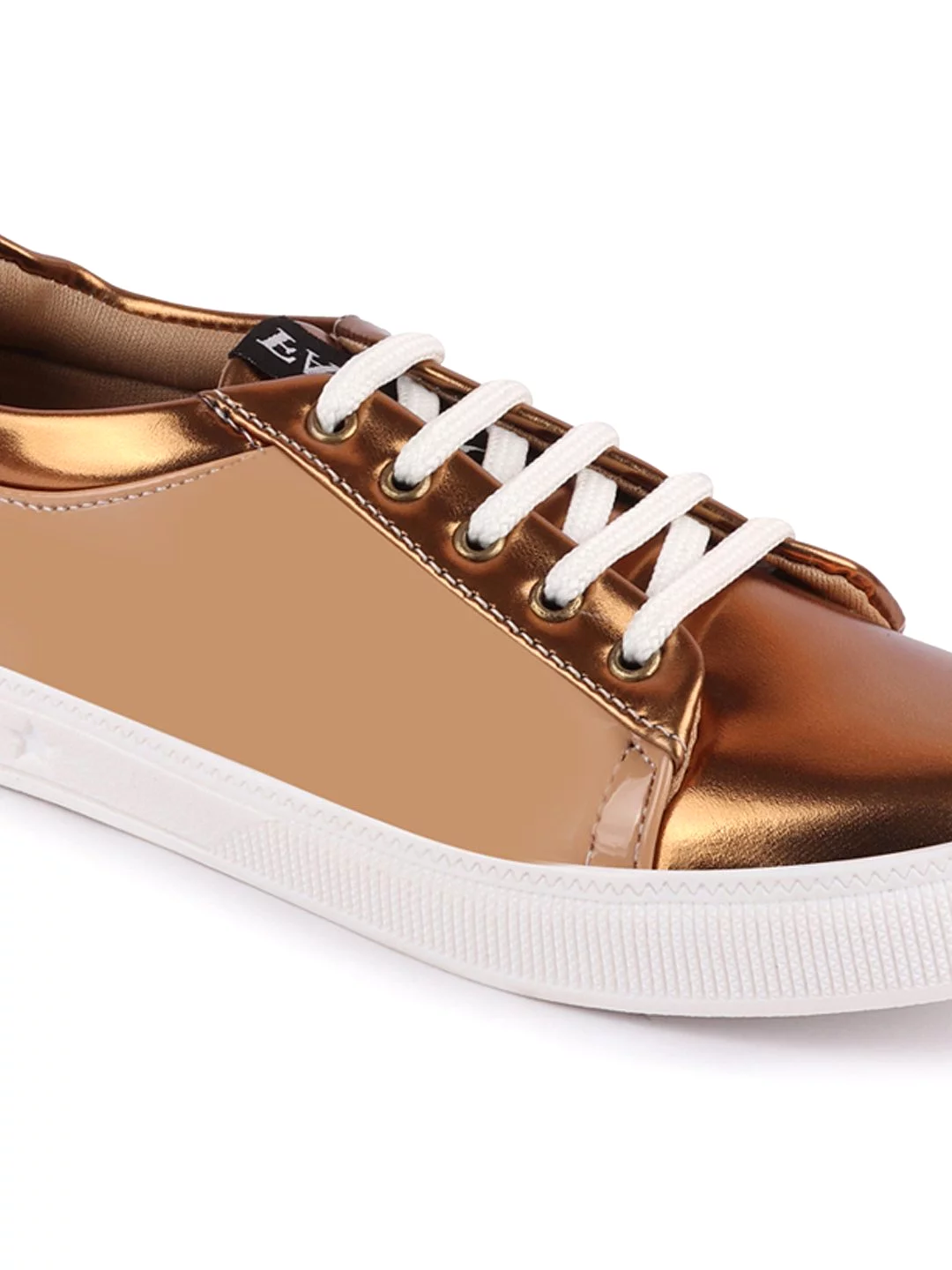 Women Beige/Antique Casual Faux Leather Lace-Up Sneakers