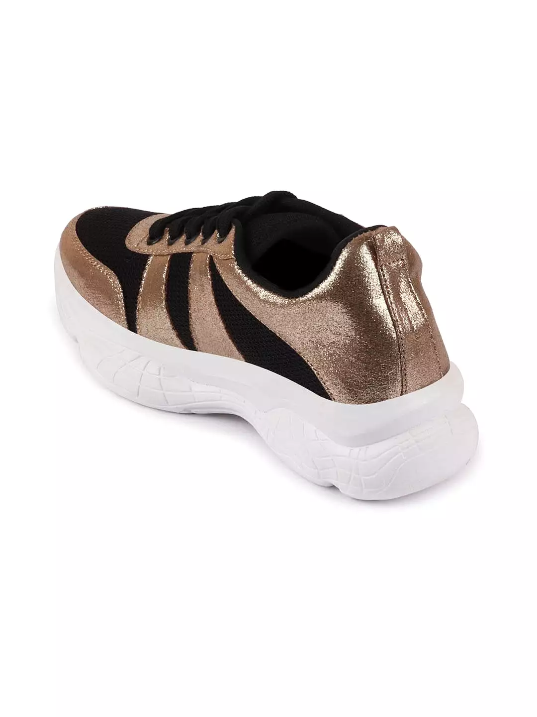 Women Black/Golden Lace Up Sneakers