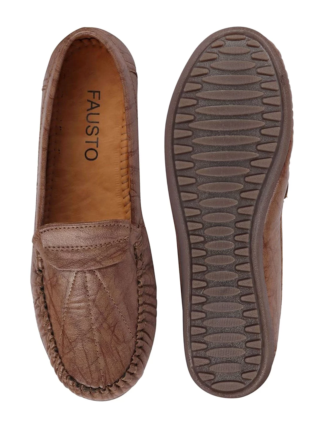 Women Brown Stitched Slip On Loafers