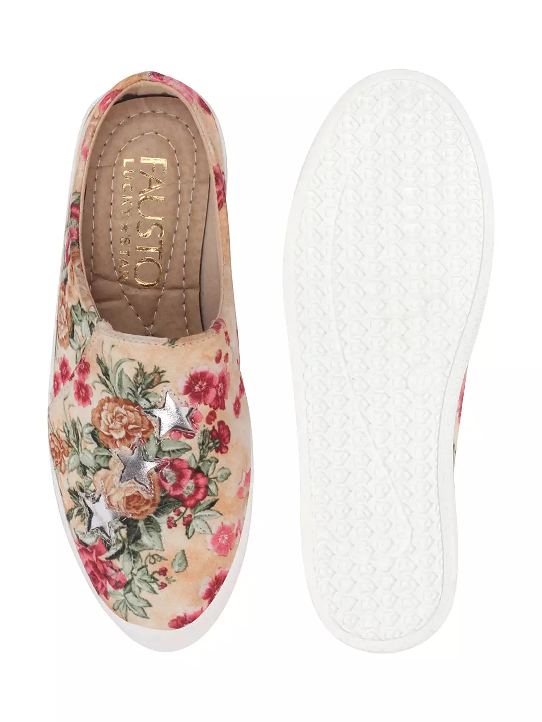 Women Cream Casual Canvas Slip-On Loafers