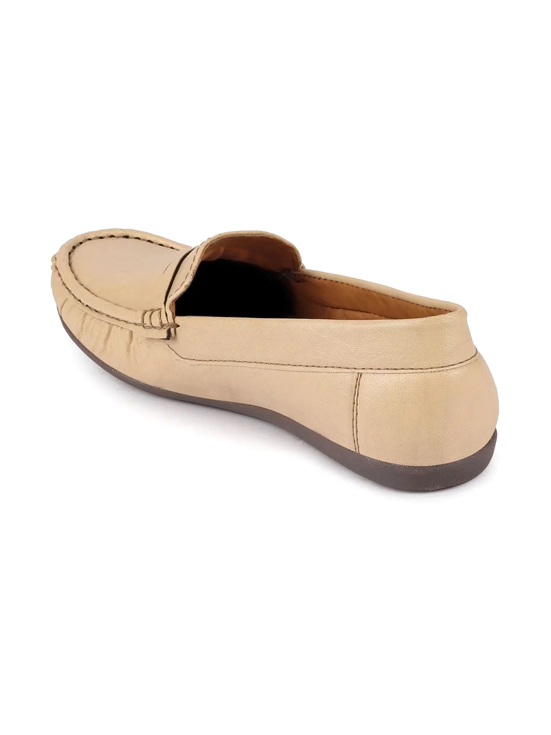 Women Cream Stitched Slip On Loafers