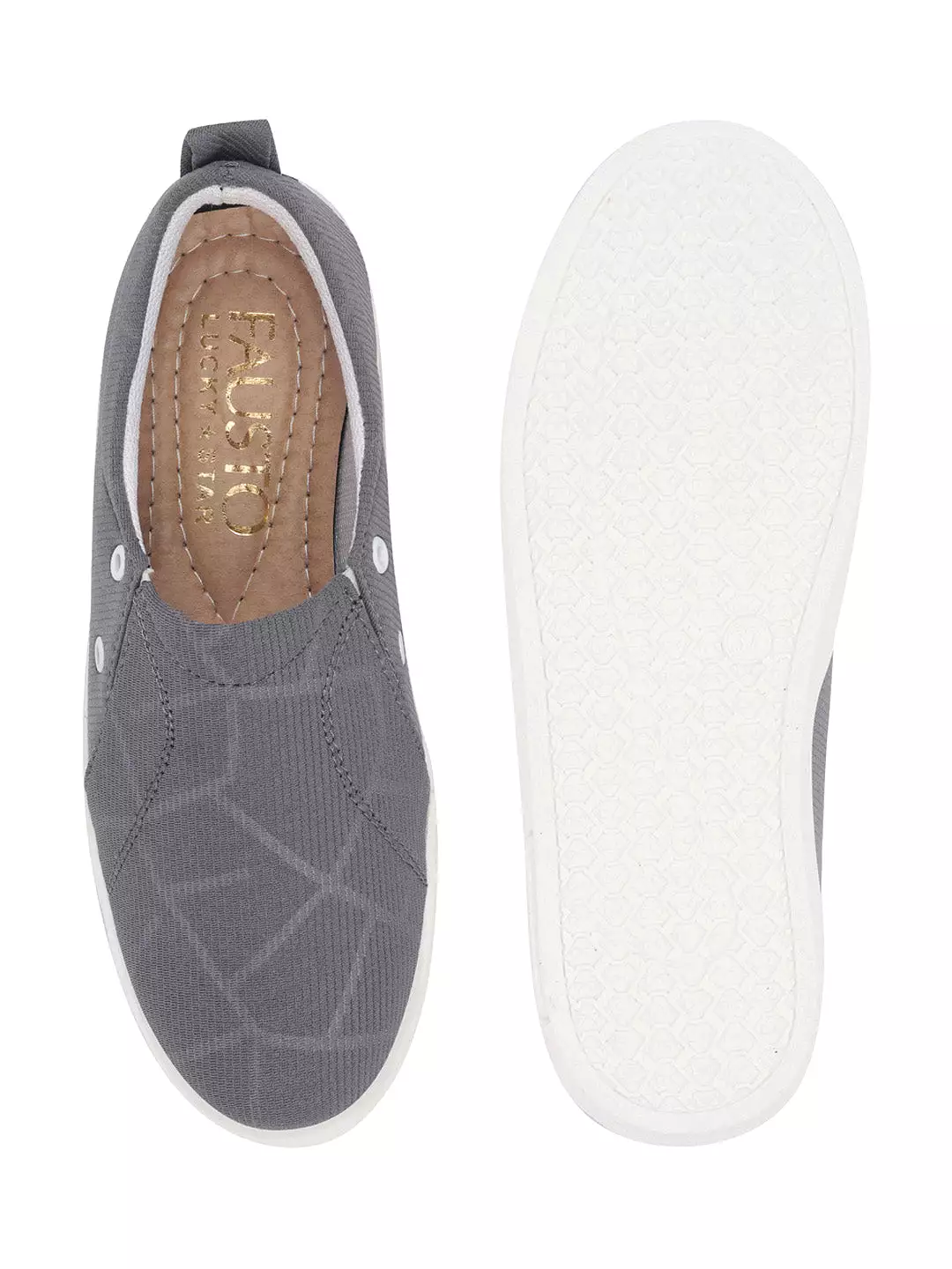 Women Grey Casual Canvas Slip-On Loafers