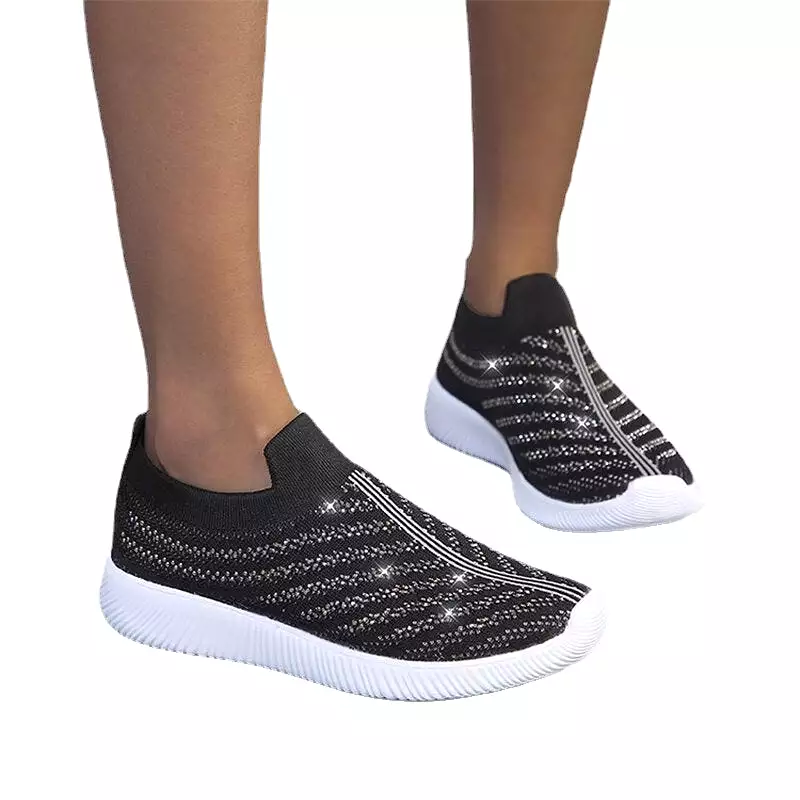 Women Loafers Crystal Bright Sneakers Sock Shoes Anti-slip Mesh Breathable Running Shoes Outdoor Hiking