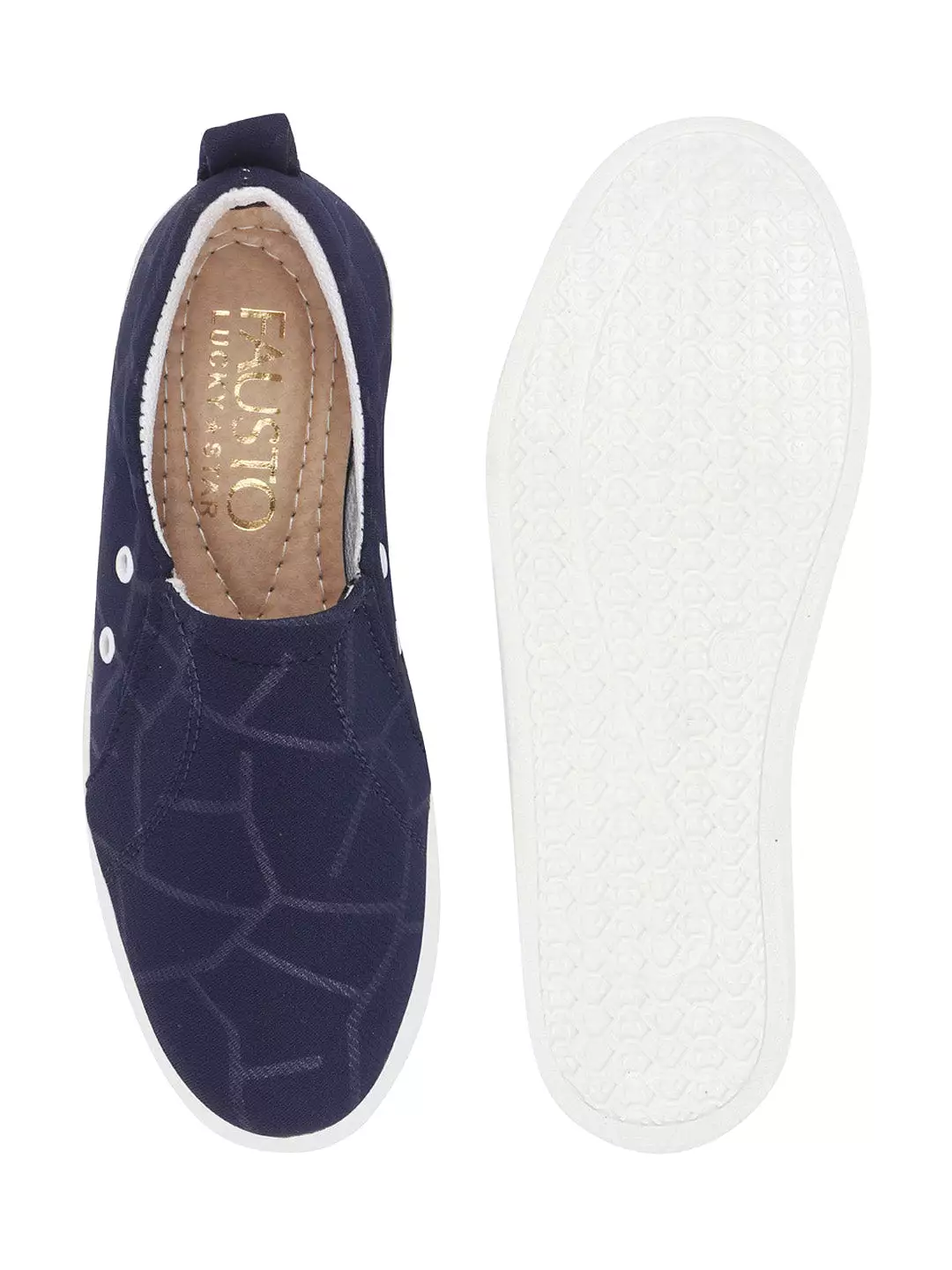 Women Navy Blue Casual Canvas Slip-On Loafers